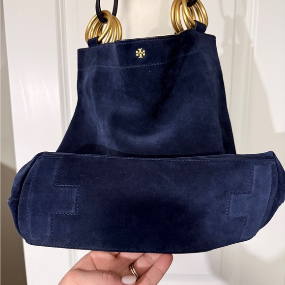 Tory Burch Farrah Navy Suede Tote Bag - Picture 2 of 4